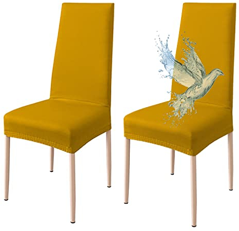 Poligino Stuhlhussen 2er Set Wasserdicht Stretch Universale Weich und Bequem, Stuhlbezug für Haus, Küche, Hochzeit, Restaurant, Party, Hotel, Zeremonie, Bankett - Gelb