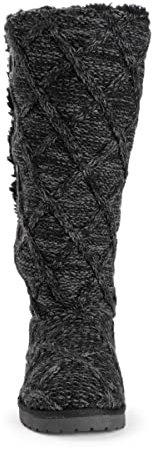 MUK LUKS Damen Malena Stiefel, Schwarzes Gittermuster, 38 EU