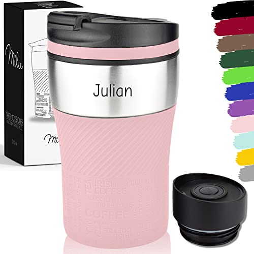 Milu Thermobecher mit Gravur - 210ml - Geschenkidee personalisiertes Geschenk mit Namen Ostern Weihnachten für Männer Frauen Mama Papa Freundin (Rosa, 210ml)