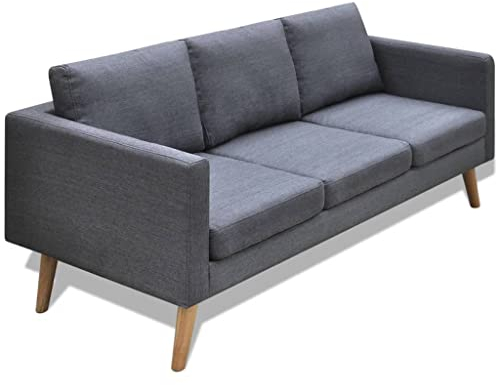 KOIECETA Sofa 3-Sitzer mit Rückenkissen Sitzkissen Zweisitzer Polstersofa Loungesofa Lounge Stoffsofa Sitzmöbel Wohnzimmer Stoff Holzrahmen Dunkelgrau