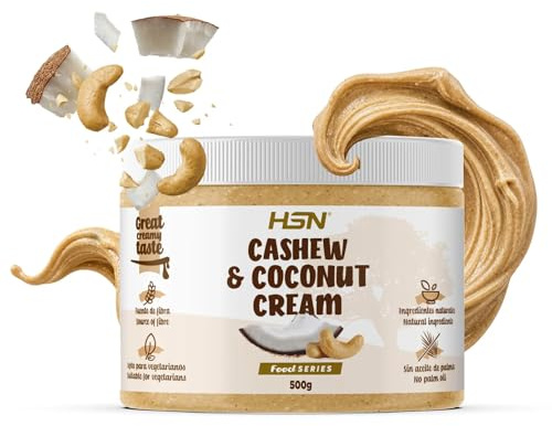 HSN Crema de Anacardo y Coco 500 Gramos | 100% NATURAL Textura Cremosa con Sal Rosa del Himalaya - Alto en Fibra - No-GMO, Vegano, Sin Aceite de Palma, Sin Aditivos ni Edulcorantes