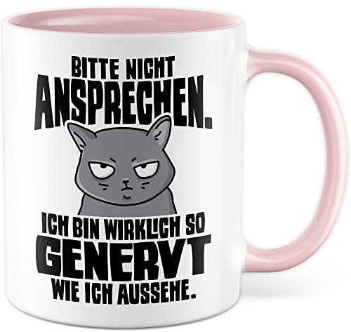 Lustige Tasse Spruch Kaffeetasse Sarkastisch Nicht ansprechen Kaffee-Becher Geschenk Büro Kollege Geschenkidee Kollegin Teetasse mit Motiv Humor (Weiß/Pink)