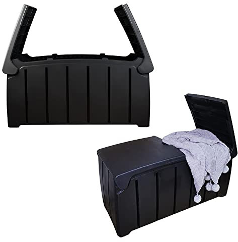 Samuel ALEXANDER Black 115cm x 55cm x 60cm Butterfly Opening Top 300 Litre Large Garden Storage Box Weatherproof with Padlock Hole