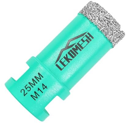 Diamond Core Drill Bits 25MM - Diamond Hole Saw for Porcelain Ceramic Tile Marble Granite Stone Quartz Vacuum Brazed Diamond Drill Bits M14 Thread for Angle Grinder LEKOMESH Mint green