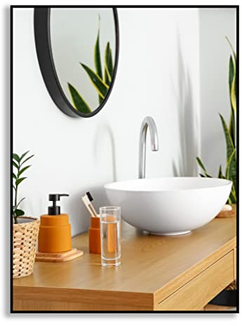 Ramix Miroir mural dans cadre en aluminium revêtu par pulvérisation - Noir - Loft rectangulaire - Rond - Pour salon, chambre à coucher, salle de bain, dressing, couloir (noir, K1-50x40 cm) KAL054