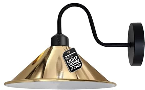 LEDSone Vintage-Wandleuchte, Vintage-Wandlampe, E27-Sockel, Schraubsockel, industrielle Wandmontage, Schwanenhals, kegelförmiger Schirm, Wandleuchte [Energieklasse A] (Black) (Französisches Gold)