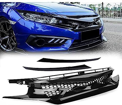 QCHIAN Rejilla Delantera para Honda Civic 10th 2016 2017 2018, Parrilla Delantera, Cubierta de Parachoques Delantero, Repuesto de Parrilla, Coche Radiador Parrilla Accesorios