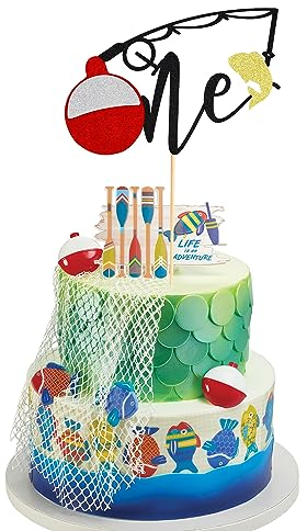 Arthsdite Fishing One Cake Topper, Fisherman 1st Birthday Party Decorations, Outdoor Fishing Themed Cake Decoration, Boys and Girls Birthday Party Decorations