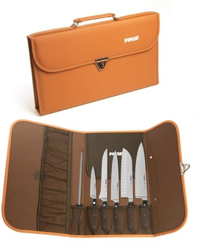 Pirge Classic Set coltelli da cucina con custodia in pelle 7 Pezzi - Coltello da chef - Coltello Santoku - Coltello da carne - Coltello per sfilettare - Coltello per verdure - Affilatura Acciaio