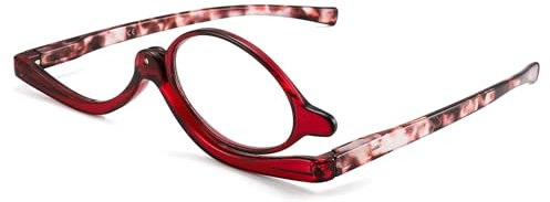 JM Schminkbrille mit Klappbaren Glaesern, Lesebrille zum Schminken für Damen Rot Schildkröte+2.75