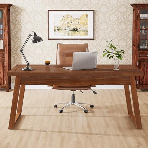 Tribesigns Schreibtisch Computertisch, 140 x 70 x 79 cm, PC Tisch Bürotisch Arbeitstisch Esstisch Büro-Möbel Computertisch Konferenztisch für Home Office zu Hause Schreibtische, Walnuss Braun