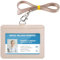 Teskyer Porte Badge, Porte Badge tour de Cou, 2 Emplacements pour Cartes, 1 Fenêtre Transparente, Porte Carte cou, Horizontal, Cuir PU, Beige