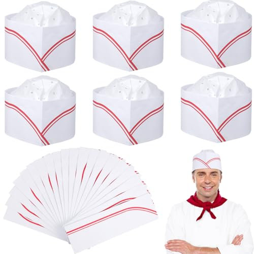 CLISPEED 20 sombreros de chef de papel, sombreros de cocina desechables ajustables sombreros de catering para adultos gorras de chef elásticas para hombres mujeres cocina restaurante cocina,