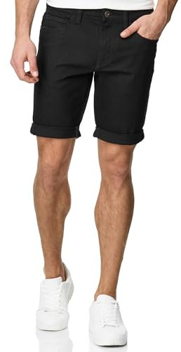 Indicode Herren Caden Jeans Shorts mit 5 Taschen | Herrenshorts Used Look für Männer Ultra Black, L