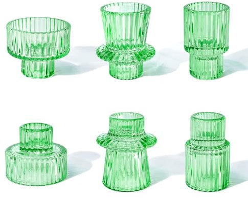 Toptime Lot de 6 photophores en verre transparent pour bougies à tige et bougies chauffe-plat, 2 en 1, en verre transparent, pour décoration de table, pour mariage, anniversaire, fête
