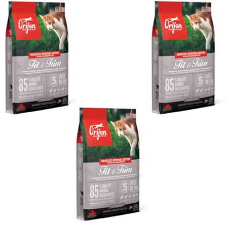 Orijen Cat Cat Fit & Trim | 3er Pack | 3 x 340 g | Alleinfuttermittel für ausgewachsene Katzen | 85% hochwertige tierische Zutaten | Überzug aus gefriergetrockneter Leber