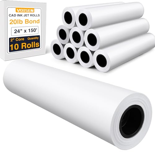 VOISEN Breitformat-Papier, Plotterpapier, 61 cm x 45 m, 10 Rollen, CAD-Bond-Rollen, 9 kg Bondpapier auf 5,1 cm Kern für CAD-Druck auf Breitformat-Tintenstrahldruckern