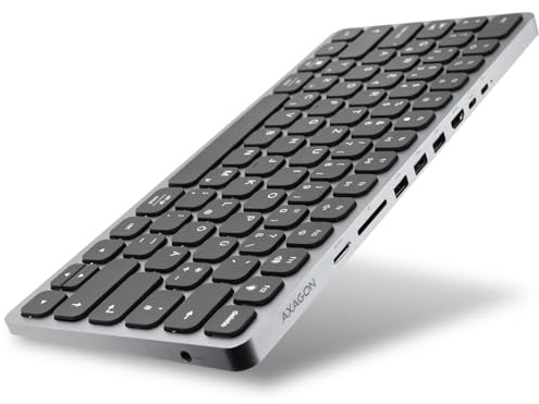 AXAGON HMC-KB Keyboard USB-C 5Gbps with HUB, microSD/SD, 3X USB-A, HDMI 4K/60Hz, PD 100W, Audio, DE