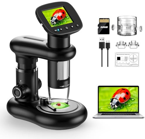 Digital Microscope for Kids, Portable Pocket Microscope with 2 IPS Screen - 1000X Magnification Handheld Digital Microscope for Adults, Capture Photos & Videos, Compatible with PC & Mac