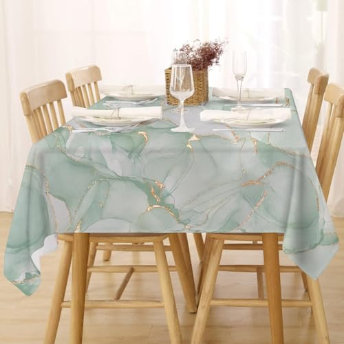 Tischdecke Abwaschbar Fleckschutz Tischdecke 130x160 cm Rechteckig Tischwäsche Wasserdicht Lotuseffekt Tischdecke Salbei Grün Gold Tischdecke Marmor Tischtuch für Küche, Esstisch, Couchtisch