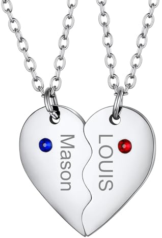 FOCALOOK Collier Pendentif Coeur BFF d'Amitié Prénom Personnalisé Femme Argent/Plaqué Or/Noir Puzzle Pour 2/3/4/5/6 Colliers Gravure Acier Inoxydable Bijou Cadeau Noel