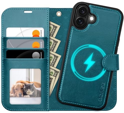 OCASE für iPhone 16 Hülle (2in1) Leder Stoßfestes Case, Pfauenblau