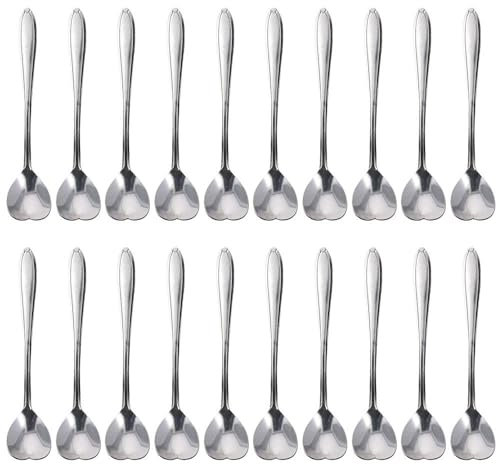 20 Pieces Heart Shaped Spoon 4.7in Long Handle Coffee Teaspoon Stainless Steel Dessert Milk Spoon Multi-Purpose Ice Cream Spoons Stirring Spoon for Tea, Drink Home Supplies (Silver)