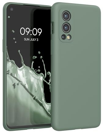 kwmobile Hülle kompatibel mit OnePlus Nord 2 5G Hülle - Silikon Handy Case - Handyhülle weiche Oberfläche - kabelloses Laden - Rainwashed Grün