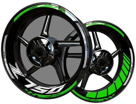 Adesivi riflettenti in vinile per bordo di cerchi da moto, adesivi kit per Kawa&saki Z750, strisce cerchione moto completo per 2 ruote cerchi da 17 (verde riflettente+argento)