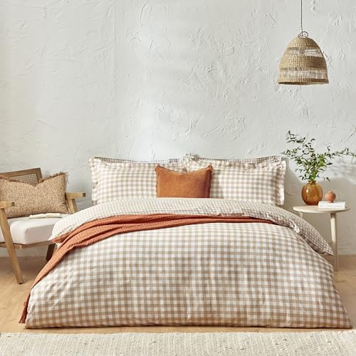 Yard Ensemble de Housse de Couette 100% Coton à Carreaux Barton, Biscuit, Beige