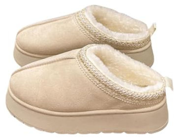 AlHECE Pantofole Donna Stivali da Neve per Le Donne Inverno Cashmere Caldo Spessore Suole Senza Tacco-Coperto Capelli Half Slipper Scarpe di Cotone per Le Donne-Beige-35