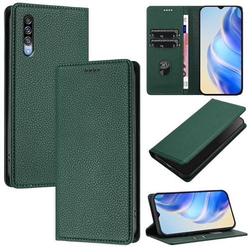 DENDICO Handyhülle für Samsung Galaxy A50 / Galaxy A30S / Galaxy A50S Hülle, PU Leder Klapphülle mit RFID-Blockierung, Stoßfeste Magnetische Schutzhülle für Samsung A50 / Galaxy A30S, DunkelGrün