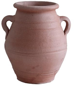 Terracotta Vase w/2 Handles Rustic Pottery Vase Terracotta Jug Centerpiece Vase Farmhouse Clay Vase Vintage Antique Ceramic Vase for Home Decor