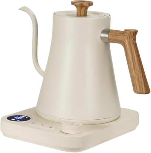Electric Gooseneck Kettle with LCD Display, 0.9LStainless Steel Electric Tea Kettle Temperature Control Pour-Over Coffee and Tea Pot 1200W Quick Heating Hot Water Boiler (White)