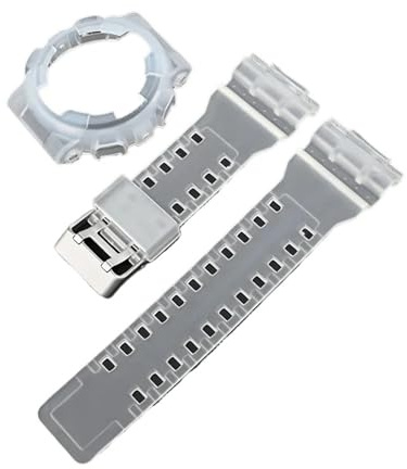 NRERDMT Armband + Gehäuse kompatibel mit Casio G-Shock GA-100/110/120/140 GD-100 GAX-100 GLS-100 Ersatz-Gummi-Silikon-Matt-Uhrenarmband(Transparent)