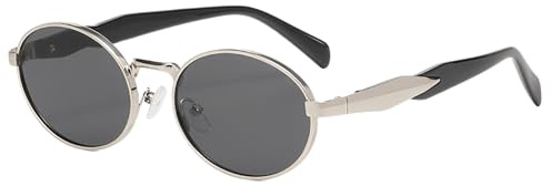 RUNHUIS Vintage Ovale Sonnenbrille Damen Herren Retro Runde Metall Sonnenbrille Mode entworfen Brillen Silber/Grau