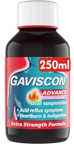 Gaviscon Advance Aniseed Flavour Liquid, 250ml | Fast Heartburn & Indigestion Relief, Liquid Antacid, Advanced Formula, Extra Strength Protection, Pregnancy Suitable
