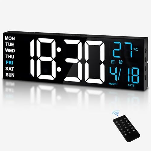 Jassurance 16IN Large Digital Wall Clock, 8 RGB Color Display, Auto DST, Clocks for Living Room Decor, Smart Clock Office, Bedroom, Gym Timer