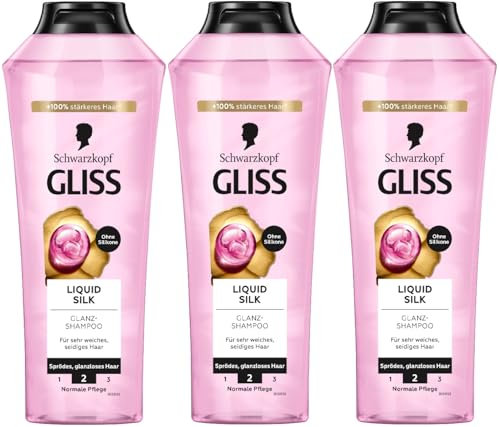 GLISS Shampoo Liquid Silk (3x 400 ml) Haarshampoo mit Ceramiden & Seide, Glanz-Shampoo für sprödes und stumpfes Haar glättet die Haaroberfläche