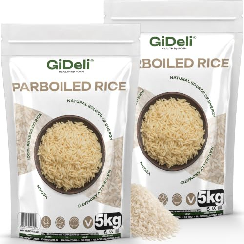 GiDeli Parboiled Reis, Langkornreis, Wiederverschließbarer Beutel, 2x5kg | Vegan, ohne Zusätze, locker und körnig, für Beilagen, Currys, Salate, Suppen, in Europa verpackt
