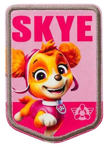 Mono-Quick Paw Patrol Skye Aufnäher zum Aufbügeln 7,8 x 5,5 cm Bügelbild für Kinder mit Superhunde Hund Welpen Fan, Bügelpatch Patches Bügelflicken Geschenk