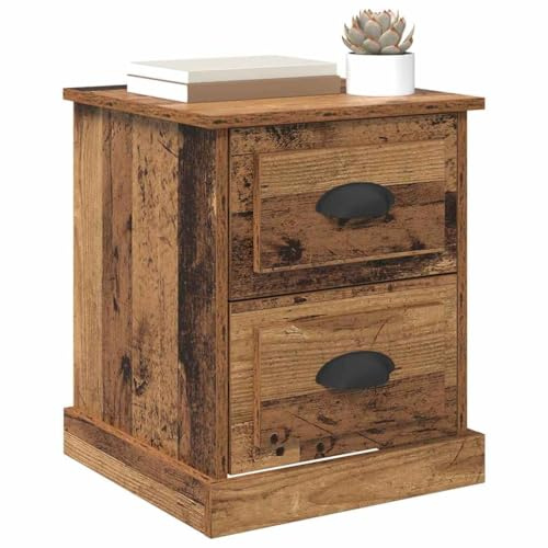 vidaXL Bedside Cabinet with Drawer 2 pcs Old Wood 39 x 39 x 47.5 cm, Bedroom Storage, Rustic Nightstand, Bedside Table, Compact Wooden Organizer, Simple Drawer Unit, Modern Room Accent