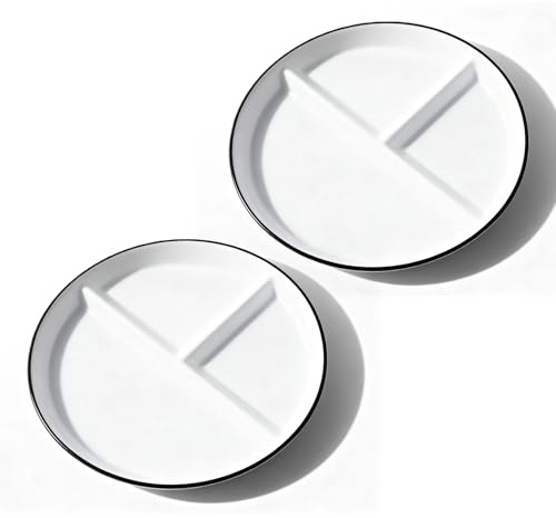 SUNOYA AssietteS Compartiment Adulte,2 Pièces Assiettes Divisées En Céramique,Assiette Controle De Portion,Assiette Divisée En Céramique Pour Adultes,Goûters,Salades,Desserts,Collations,Fêtes
