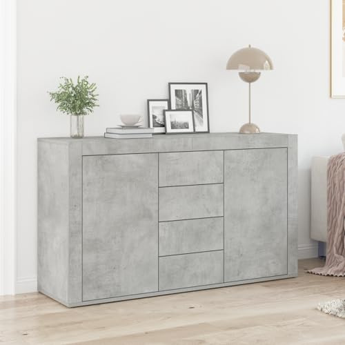 ZQQLVOO Graues Sideboard mit Beton-Optik, 3 Schubladen und 2 verstellbaren Regalen – Modernes Buffet für Esszimmer und Wohnzimmer mit großzügigem Stauraum