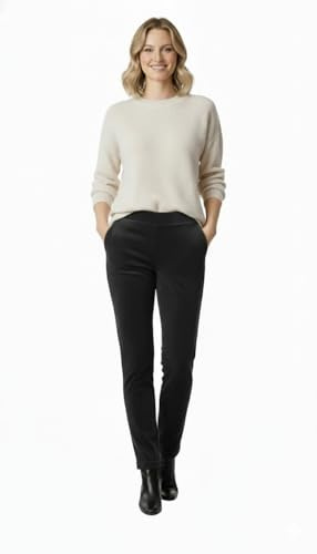 Women’s Corduroy Trousers Office Casual Smart Pants Straight Leg with Elastic Waist UK Size 8-20