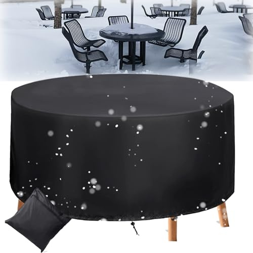 Abdeckung für Gartenmöbel Winterfest Rund,Wasserdicht Oxford Gartentisch Schutzhülle Runder mit Zugkordel,Abdeckplane für Gartengarnitur Set Wetterfest mit Aufbewahrungst(Size:180*90cm,Color:Schwarz)