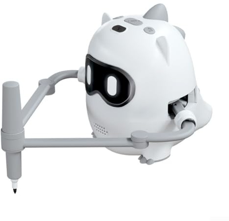 Cloudpower Interaktiver pädagogischer Zeichenroboter, 3,7 V-2000 mA Akku-Deichsel-Schreibtisch-Roboter mit 100 Karten und 22 Stiften für Bildung, Malerei, Lernwerkzeug (weiß)