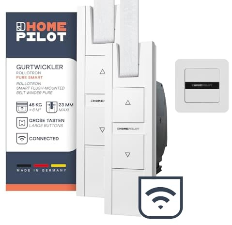 Home Pilot Rollladen Set: 2x RolloTron pure smart Gurtwickler + Wandtaster smart zur Fernbedienung des elektrischen Gurtwicklers