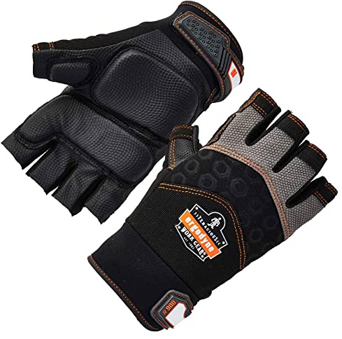 Ergodyne ProFlex 900 Impact Protection Work Gloves, Padded Palm, Half-Finger, Small,Black