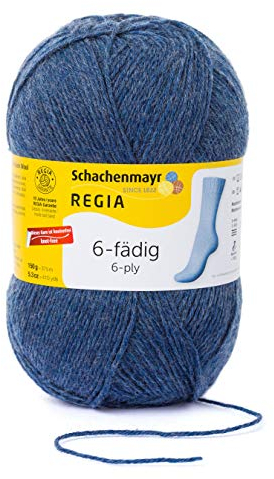 REGIA 6-fädig Uni 9801275-02137 jeans meliert Handstrickgarn, Sockengarn, 150g Knäuel